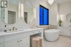 a bathroom with a tub and a sink